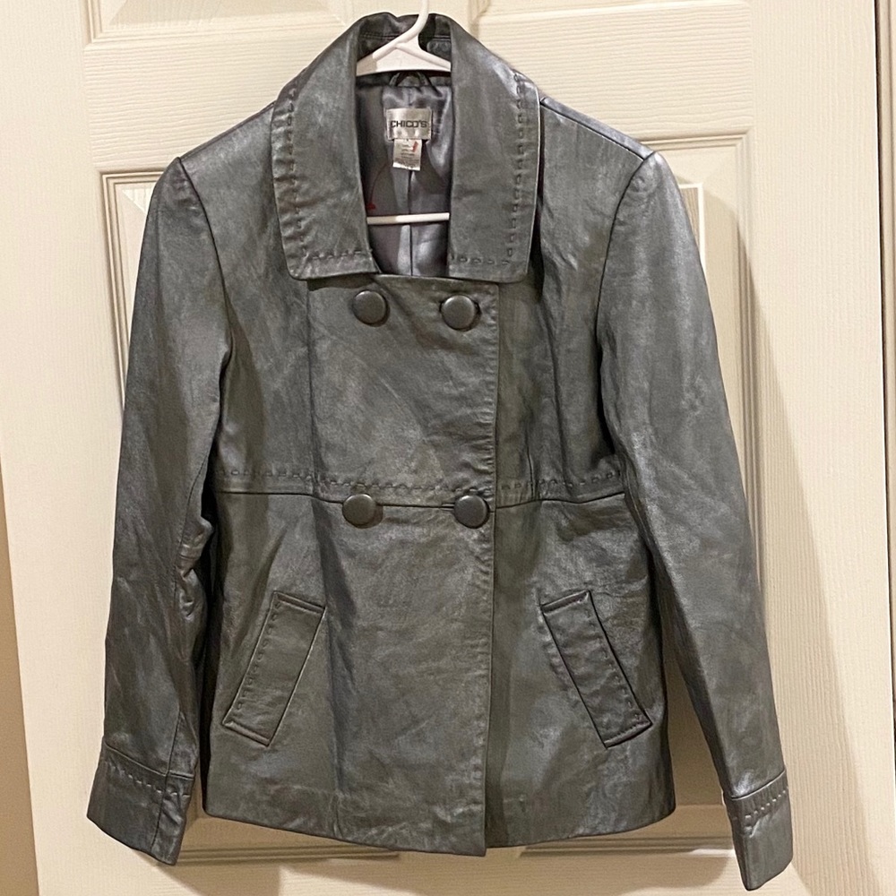 Chico’s Silver Metallic Leather Jacket
